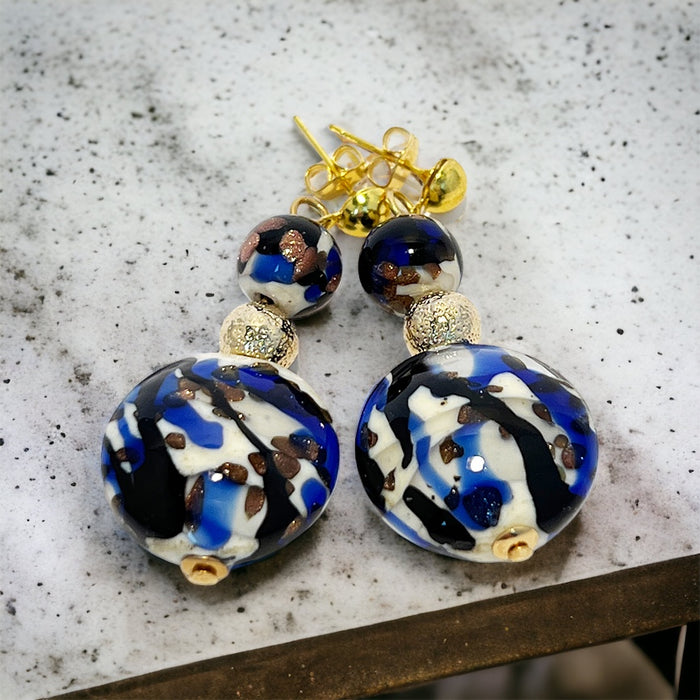 Murano glas oorbellen 'Sorrento' avondblauw