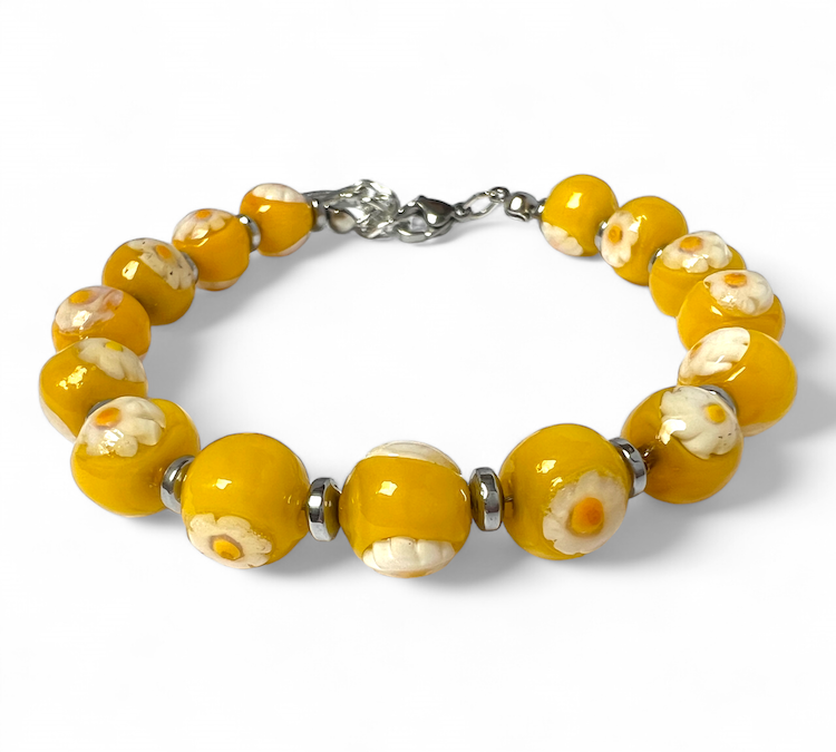 NEW - Murano glass bracelet 'San Remo' Moutarde Giallo