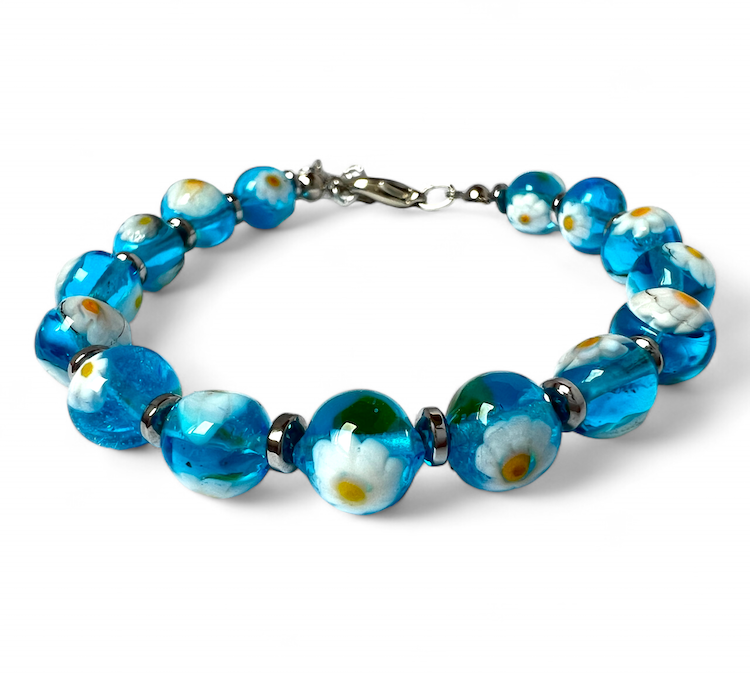 NEW - Murano glass bracelet 'San Remo' Aqua Trasparente