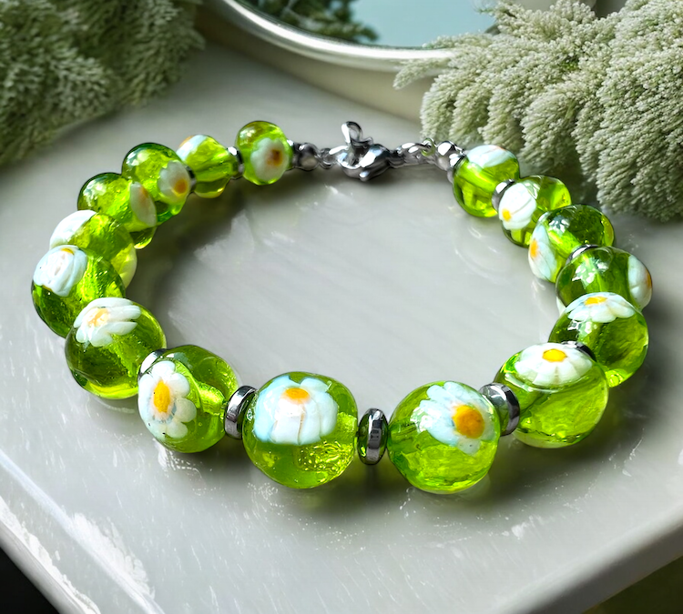 NEW - Murano glass bracelet 'San Remo' Verde Trasparente