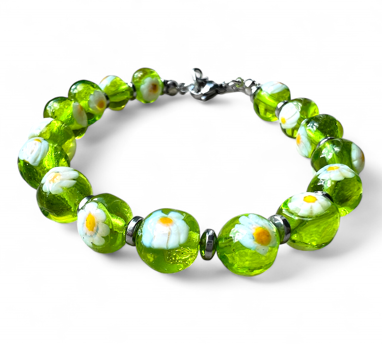 NEW - Murano glass bracelet 'San Remo' Lime Trasparente