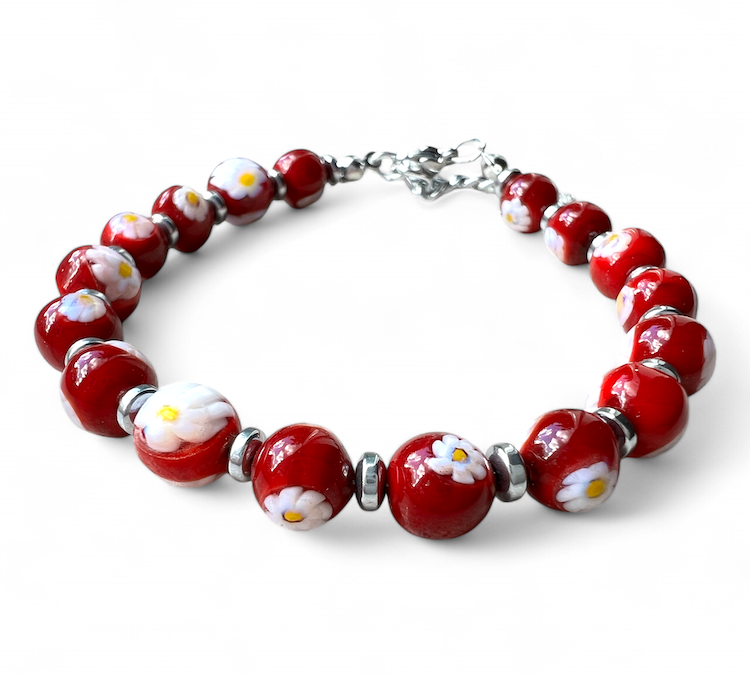 NEW - Murano glass bracelet 'San Remo' Rosso Scuro