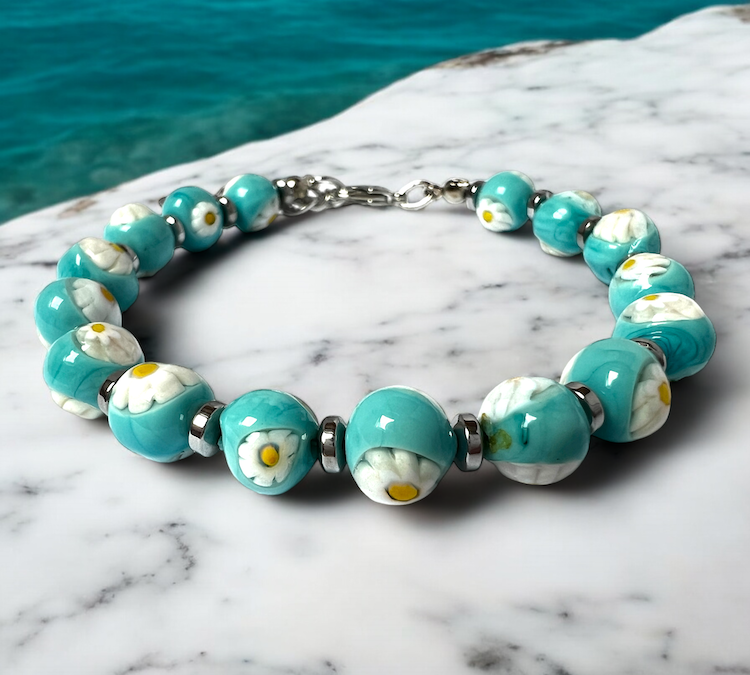 NIEUW - Murano glas armband 'San Remo' Bianco