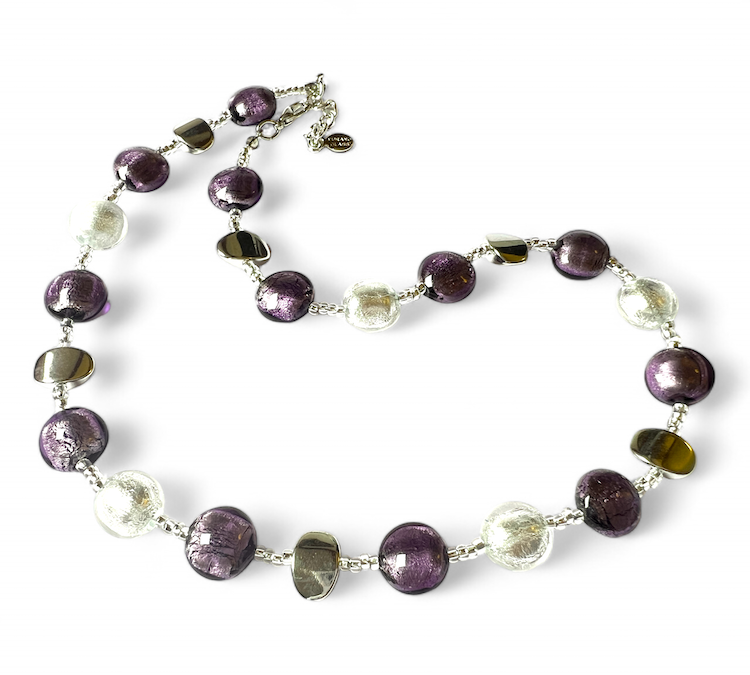 Murano necklace 'Sienna' silver/white