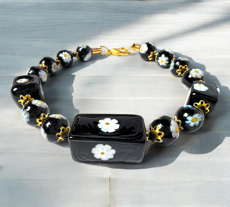 Murano glas armband 'Lucca' Nero