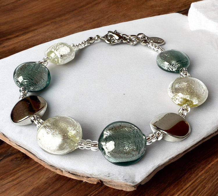 Murano glas armband 'Sienna' zilver/wit