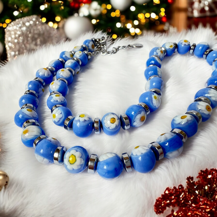 Murano glass necklace 'Palermo' blue