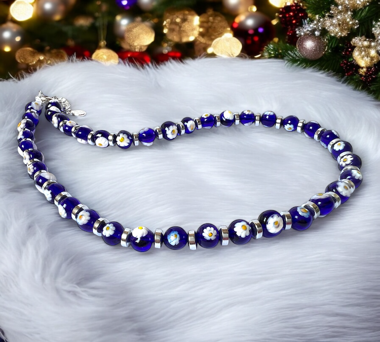 Murano glass necklace 'Palermo' blue