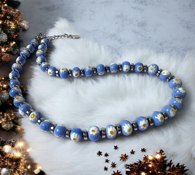 Murano glass necklace 'Palermo' blue