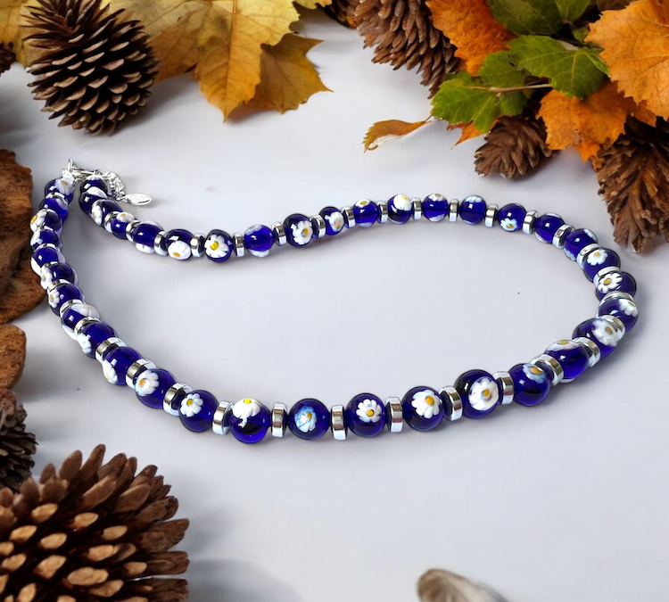 Murano glass necklace 'Palermo' blue