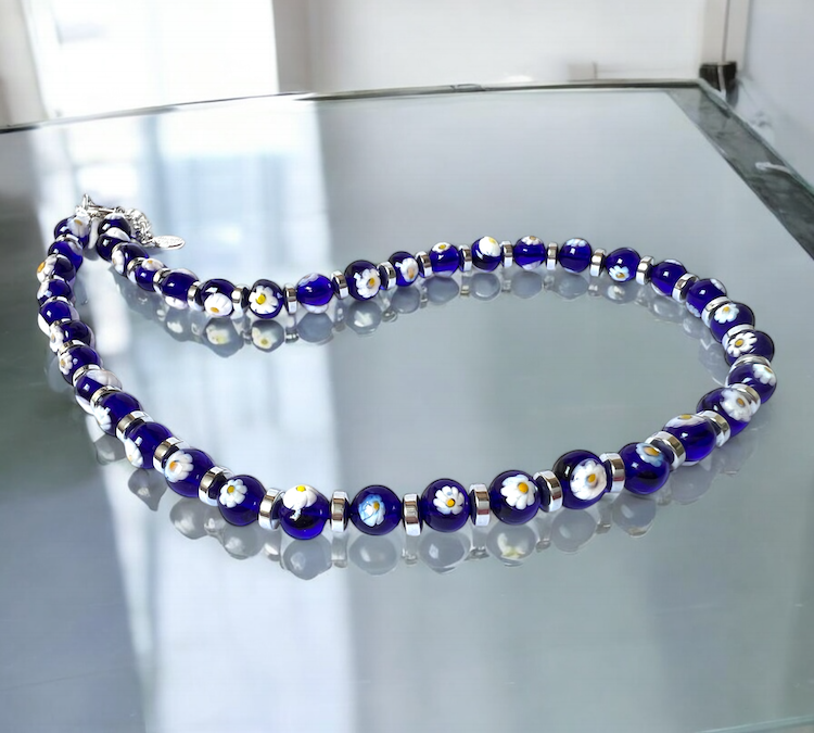 Murano glass necklace 'Palermo' blue