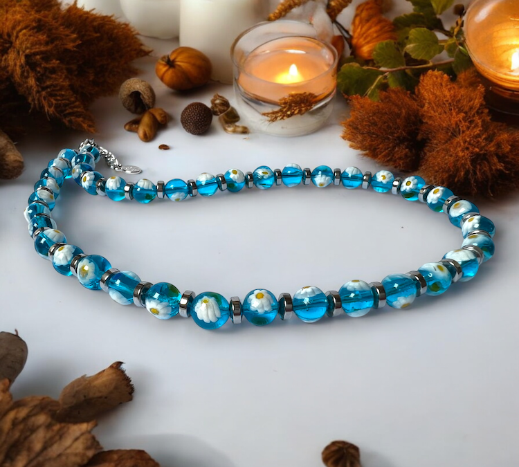 Murano glass necklace 'Palermo' blue