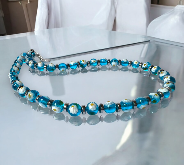 Murano glass necklace 'Palermo' blue