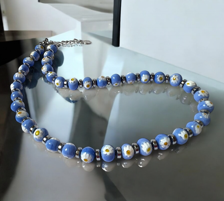 Murano glass necklace 'Palermo' blue