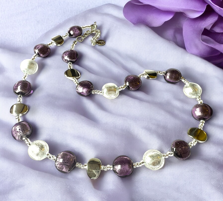 Murano necklace 'Sienna' silver/white