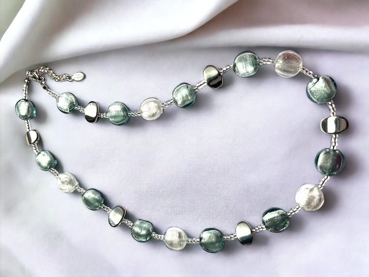 Murano necklace 'Sienna' silver/white