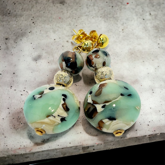 Murano glas oorbellen 'Sorrento' zeegroen