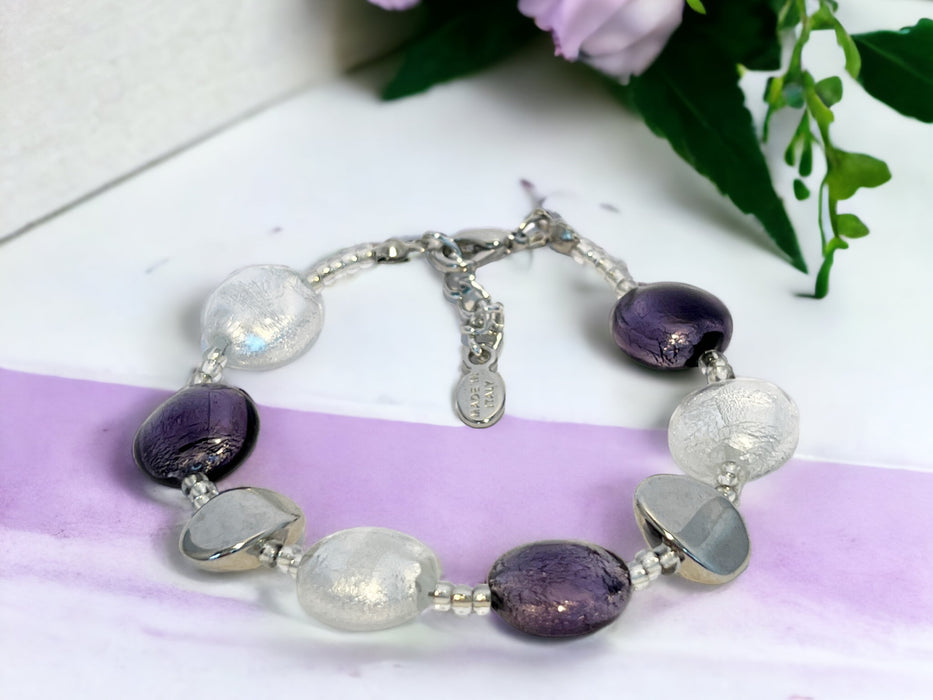 Murano glas armband 'Sienna' violet/zilver