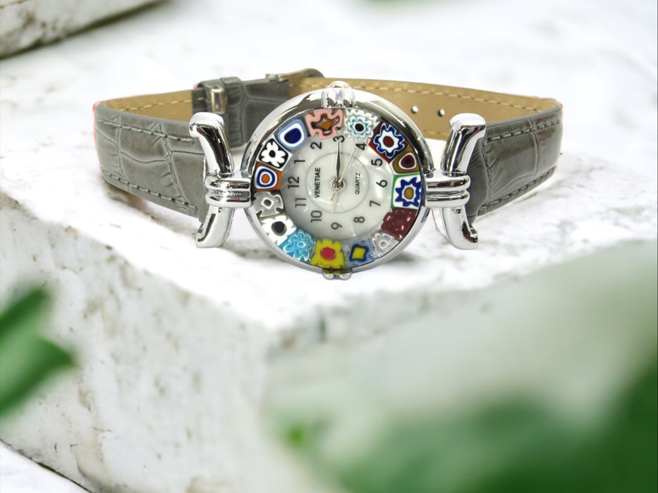 Millefiori horloge 'Ravenna' muisgrijs