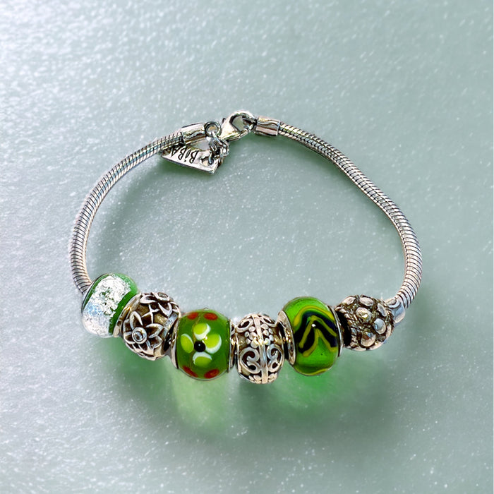 Biba Green silver clouds bead bracelet