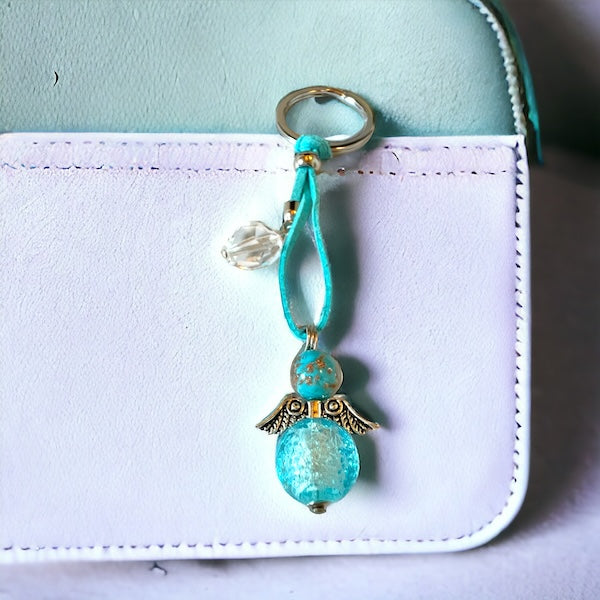 Murano glass key ring 'Angelo Fortuna' Turchese con oro