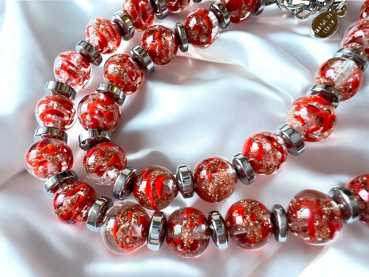 NIEUW - Murano halsketting 'Palermo' Argento Rosso