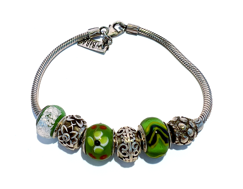 Biba Green silver clouds bead bracelet