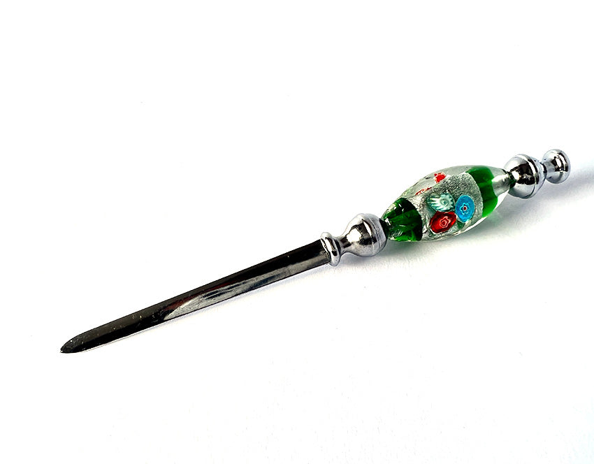 Murano glas briefopener Green Poles with flowers
