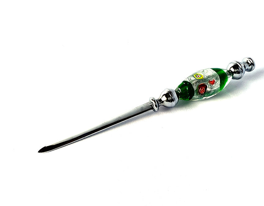 Murano glass letter opener Green Poles with flowers