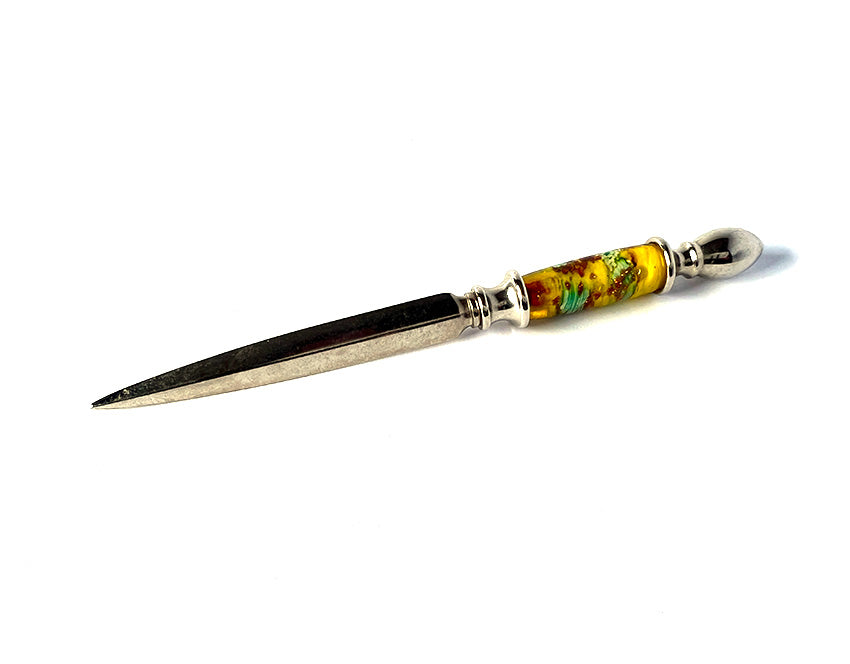 Murano glass letter opener Green Poles with flowers