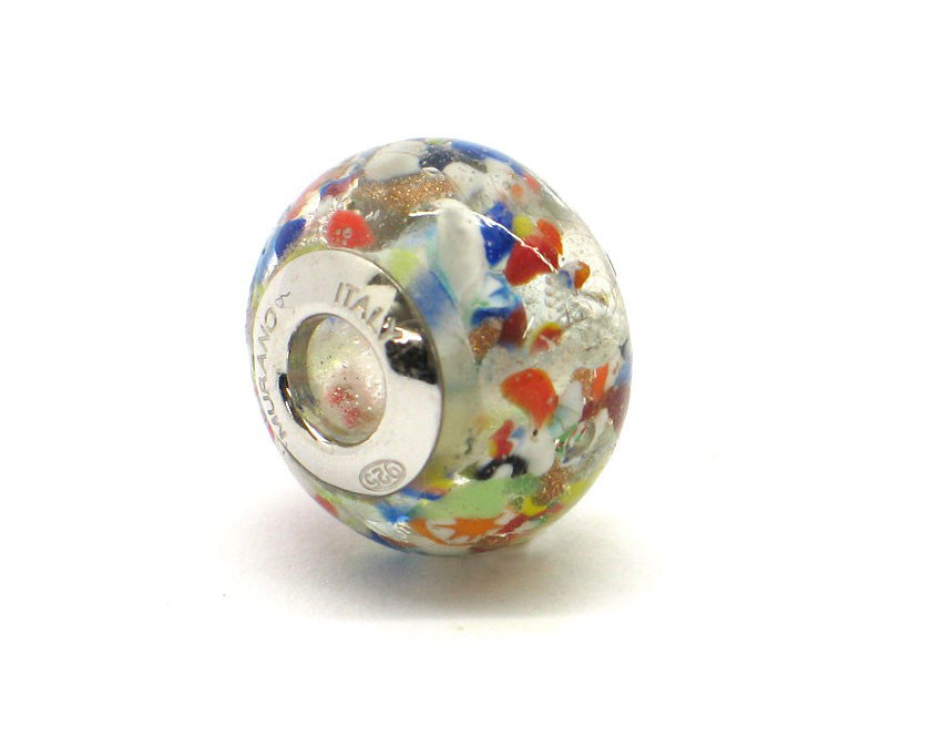 Murano glass bead ivory with brown curls