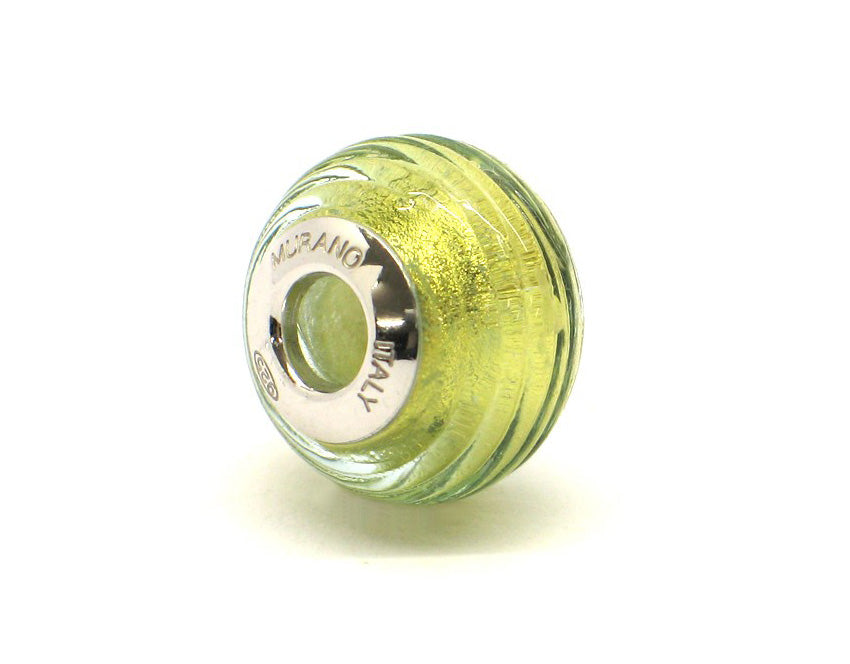 Murano glass bead green ribbed