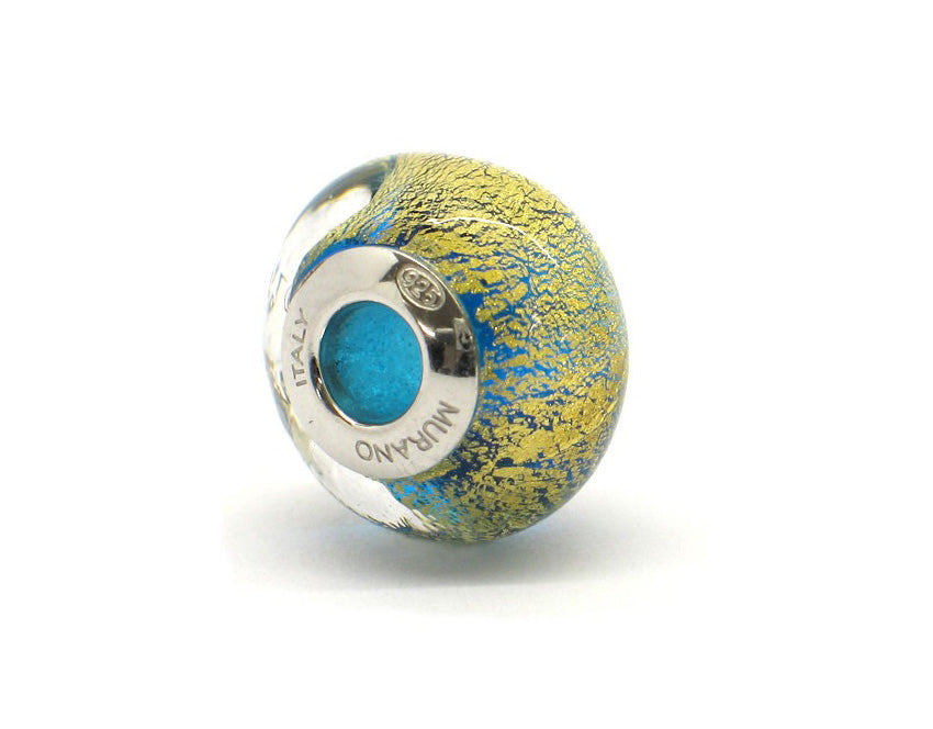 Murano glass bead turquoise with blue curls