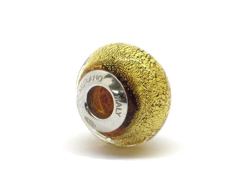 Murano glass bead lime with golden swirls