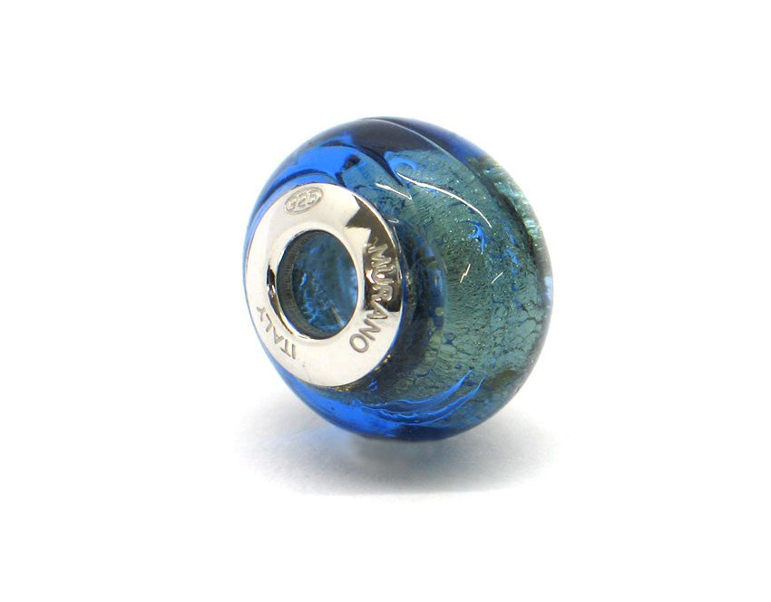 Murano glas bead turquoise met blue curls