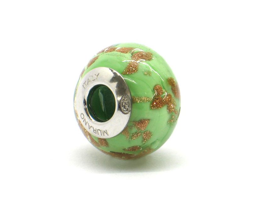 Murano glass bead aqua with green spots
