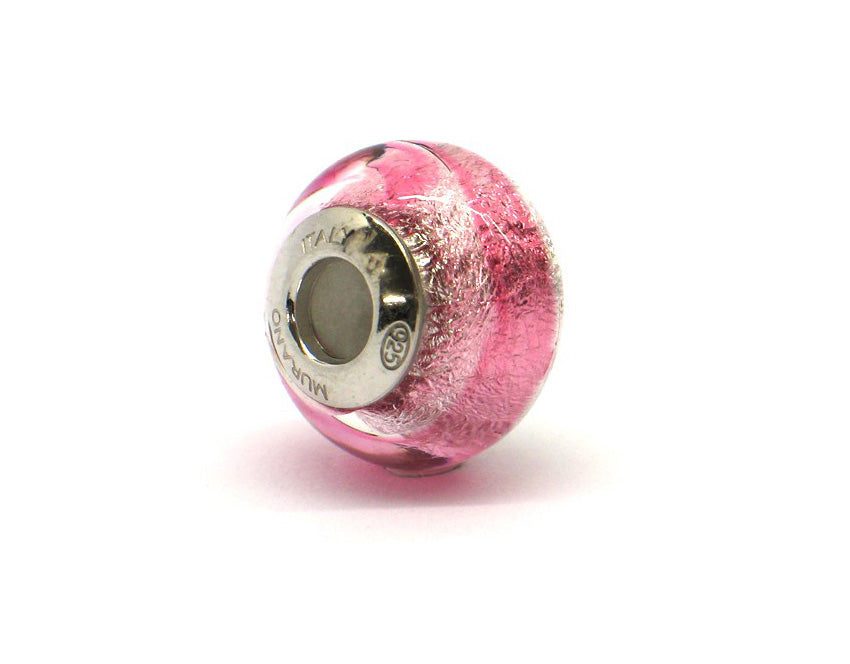 Murano glass bead pink with lavender curls