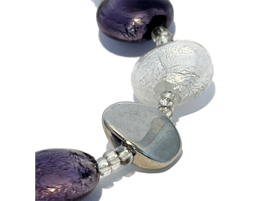 Murano glas armband 'Sienna' violet/zilver
